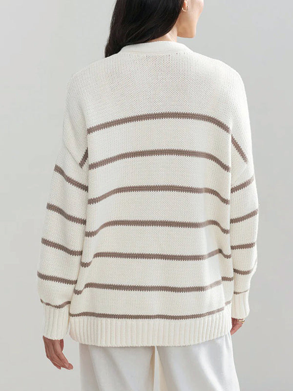 Striped V-Neck Long-Sleeve Relaxed Cardigan