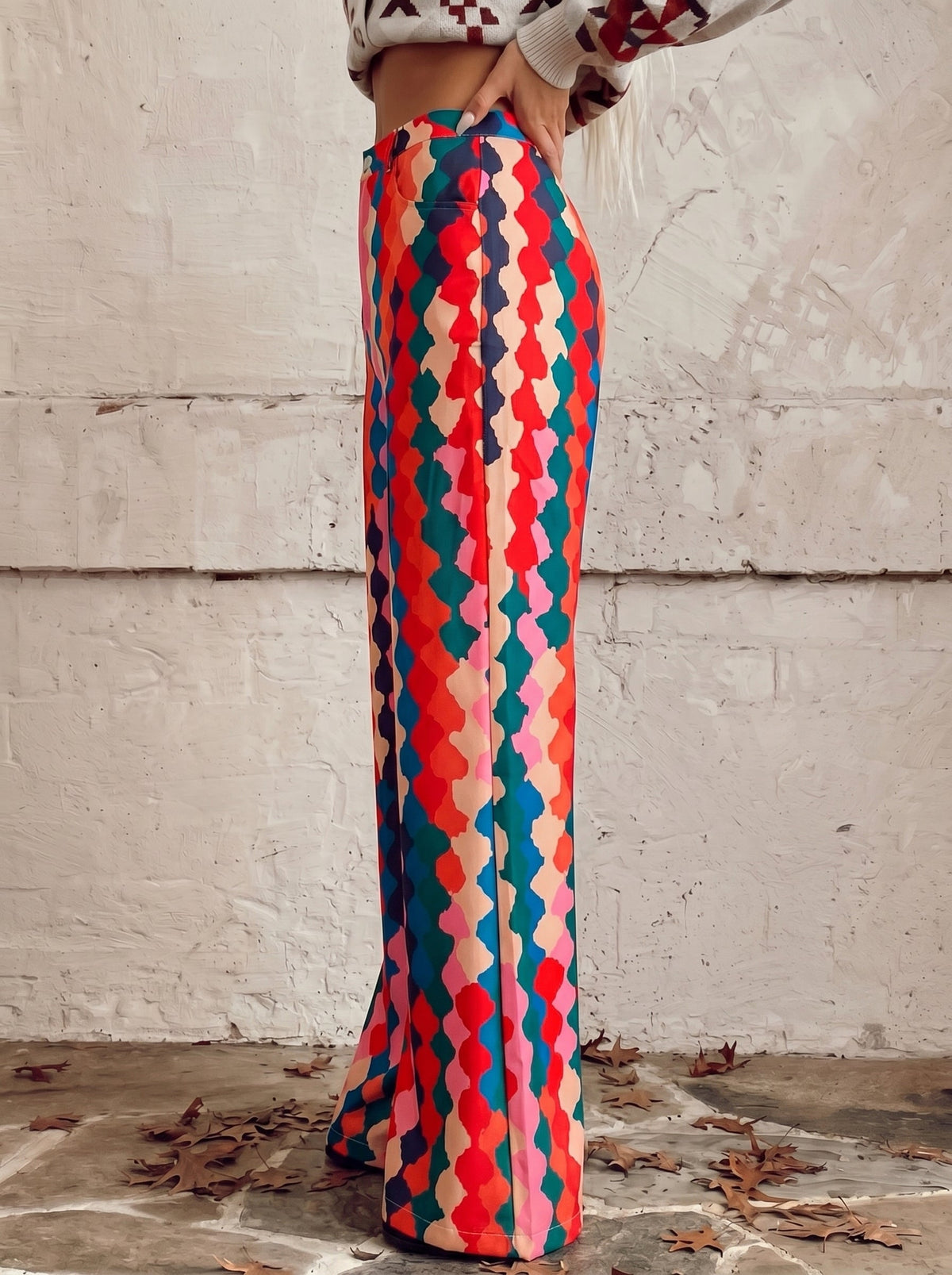 Printed High-Waist Plus Size Button-Detail Pants