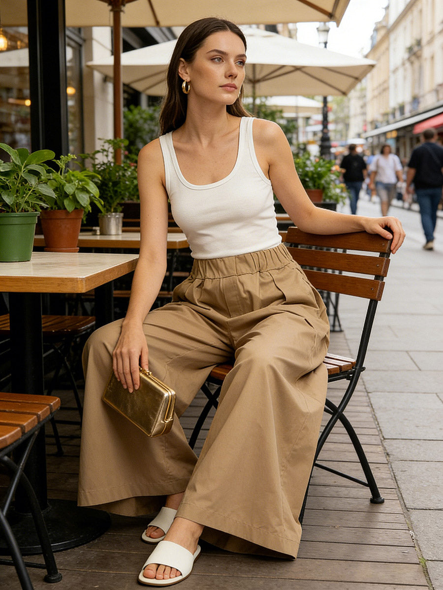 High-Waist Pleated Pocket Pants