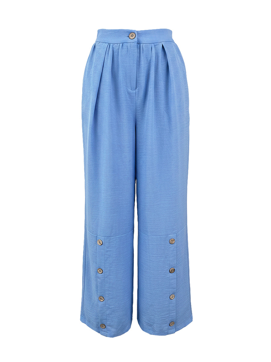 Wide-Leg Button-Detail Pocket Relaxed Pants