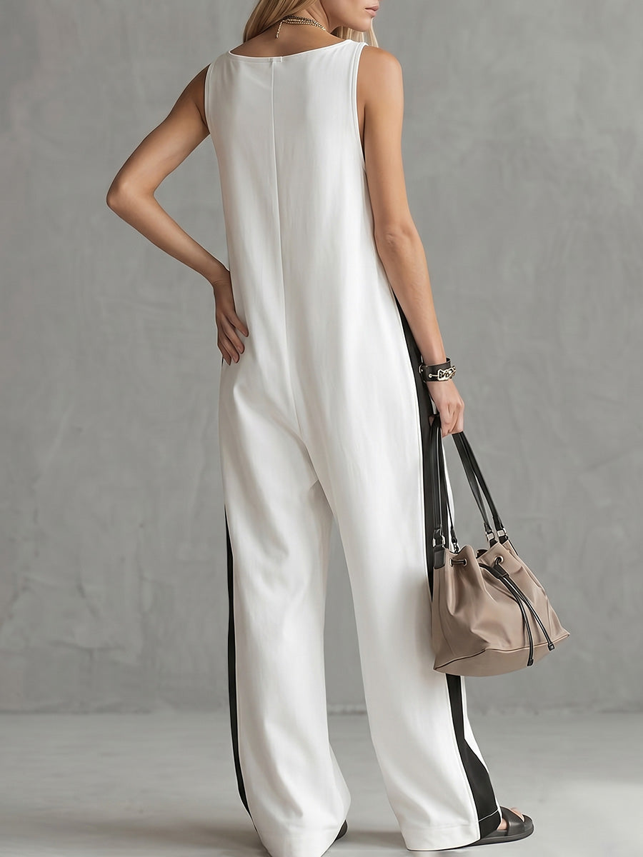 V-Neck Zip Pocket Sleeveless Jumpsuit