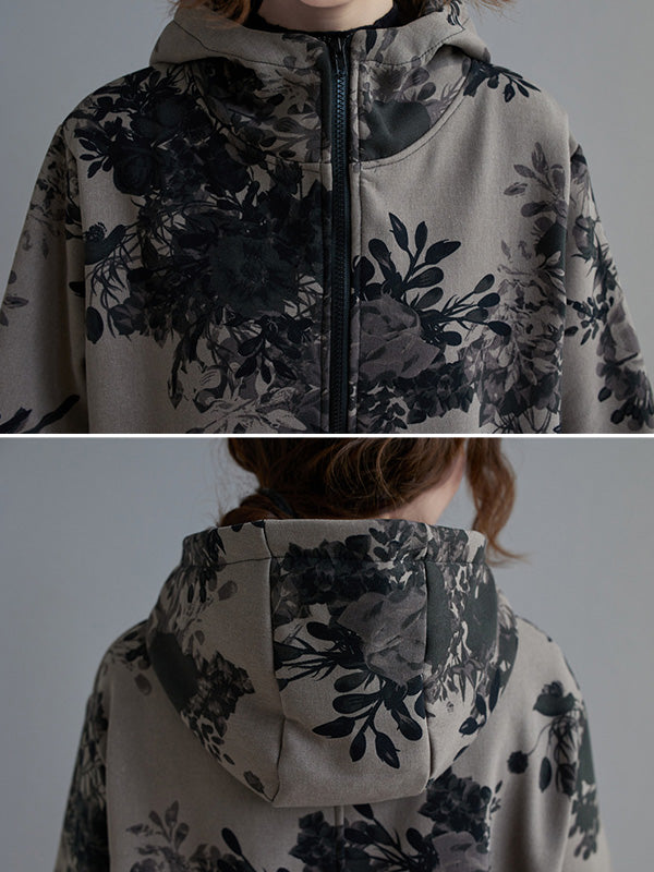 Floral Hooded Long-Sleeve Relaxed Jacket