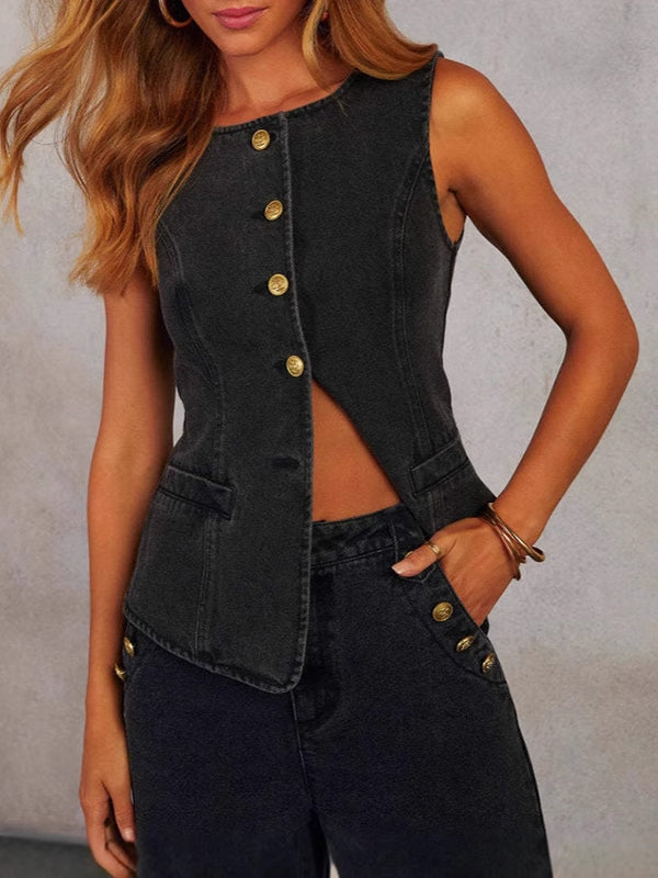 Round-Neck Sleeveless Vest