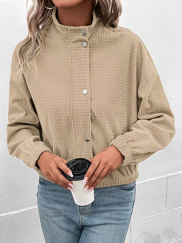 Button-Detail Zip Long-Sleeve Relaxed Jacket