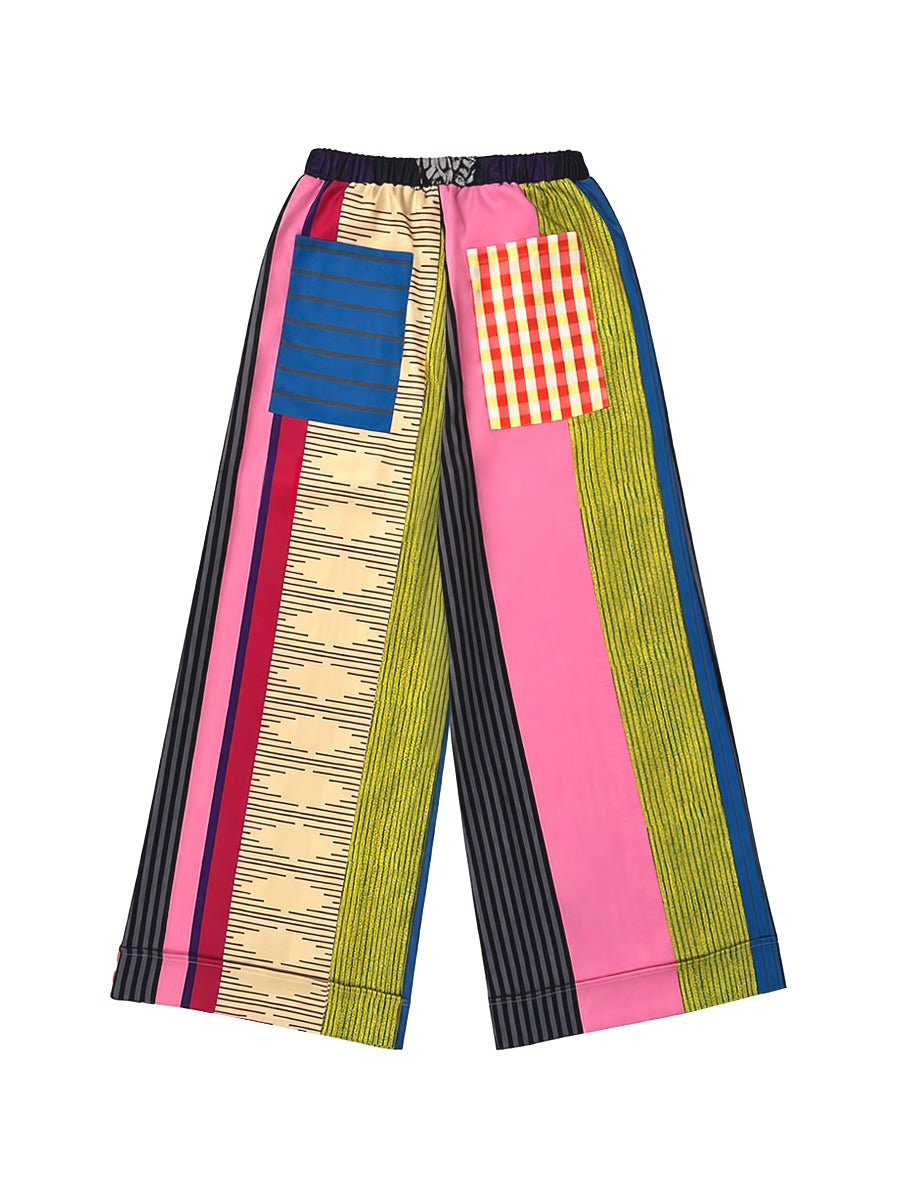 Striped Wide-Leg Drawstring Relaxed Pants