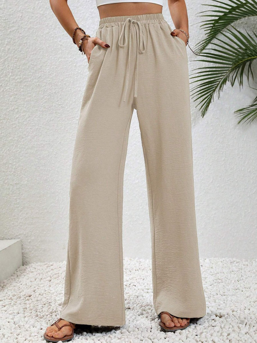 High-Waist Pleated Elastic Relaxed Pants