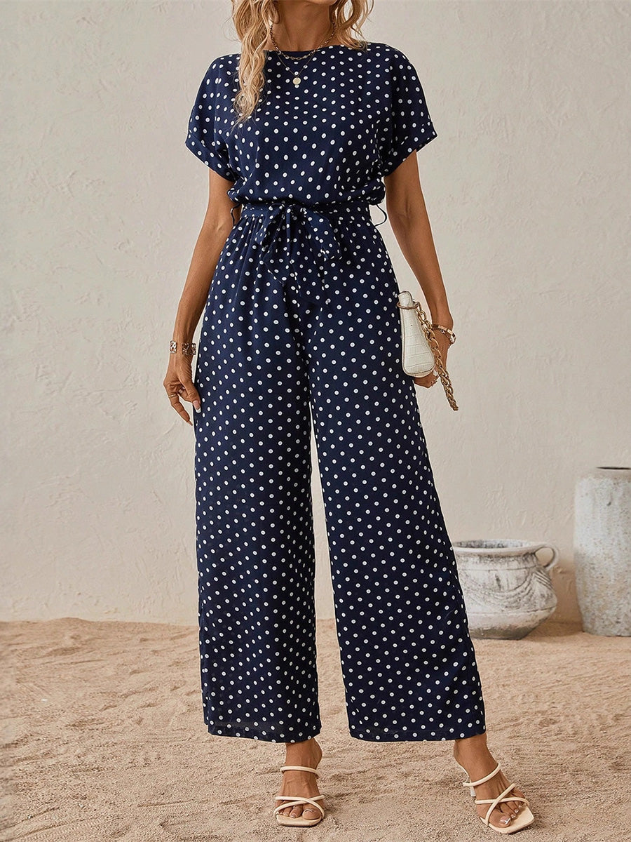 High-Waist Round-Neck Contrast Jumpsuit