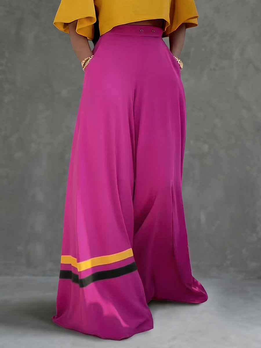 Wide-Leg High-Waist Button-Detail Pocket Pants