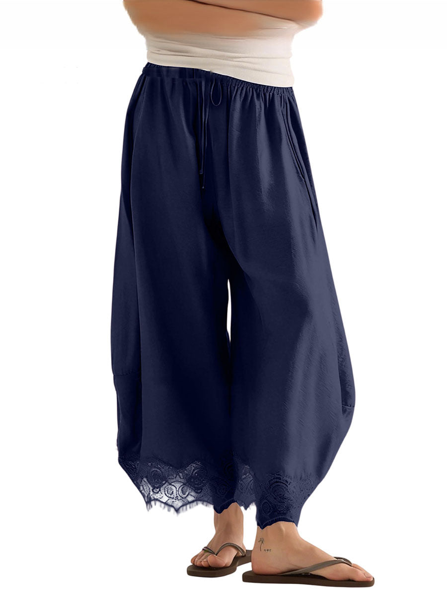 Wide-Leg Drawstring Pocket Elastic Pants