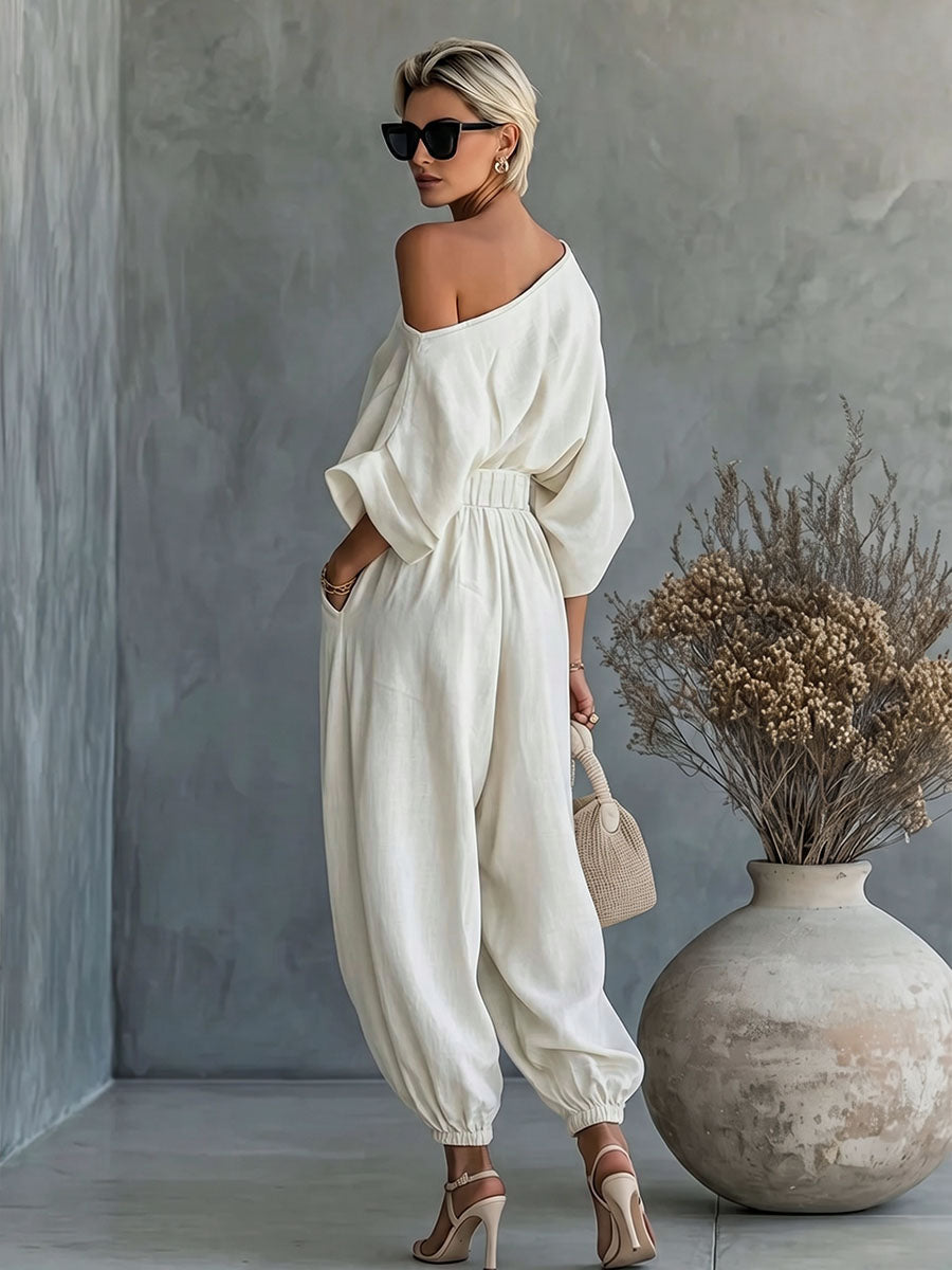 Wide-Leg High-Waist Pocket Elastic Pants