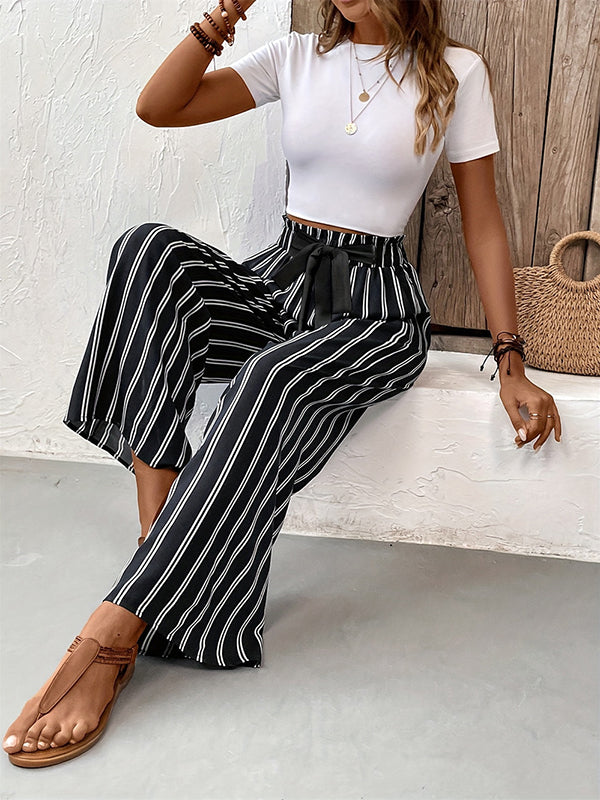 Striped High-Waist Pocket Relaxed Pants