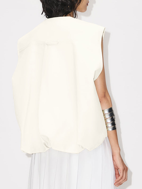 Round-Neck Zip Pocket Sleeveless Vest
