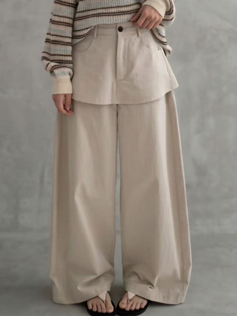 High-Waist Button-Detail Pocket Pants