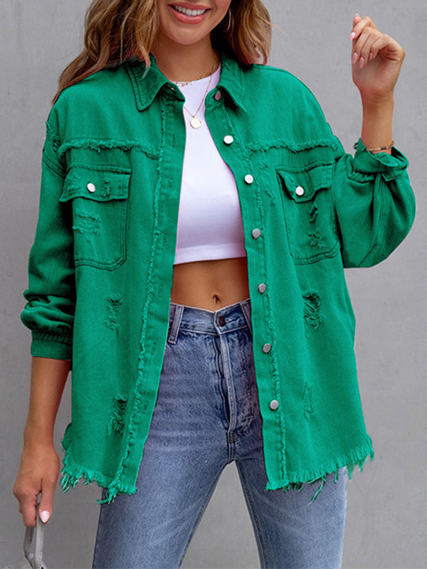 Fringe Pocket Long-Sleeve Relaxed Jacket