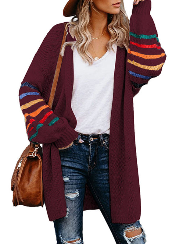 Striped Long-Sleeve Relaxed Contrast Cardigan
