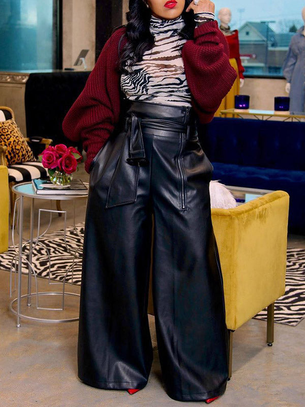 Wide-Leg High-Waist Zip Belted Belt