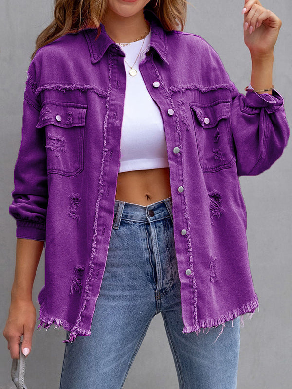 Fringe Pocket Long-Sleeve Relaxed Jacket