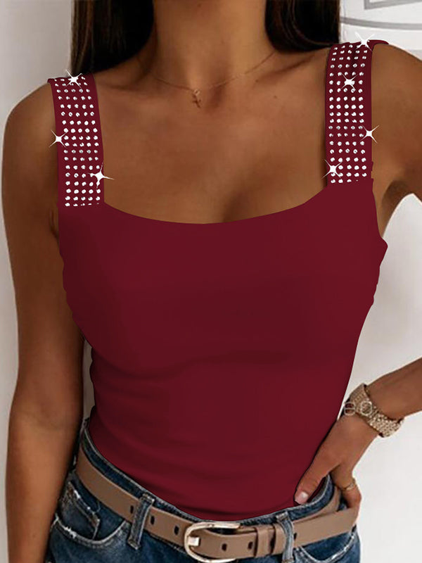 Sleeveless Rhinestone Elastic Vest