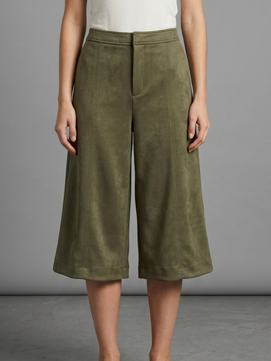 Wide-Leg Cropped Button-Detail Zip Pants