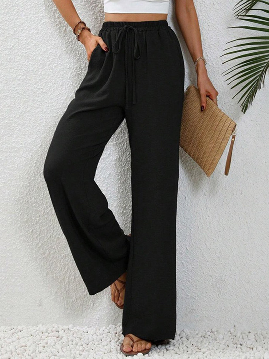 High-Waist Pleated Elastic Relaxed Pants