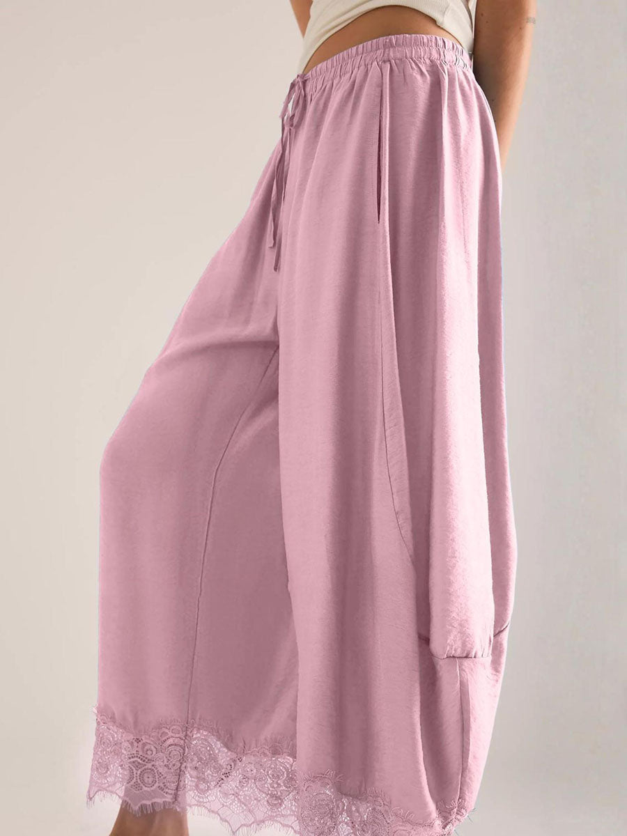 Wide-Leg Drawstring Pocket Elastic Pants