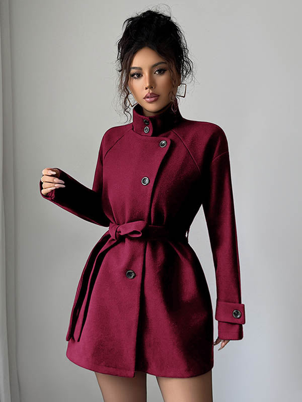 High-Waist Stand-Collar Asymmetric Button-Detail Jacket