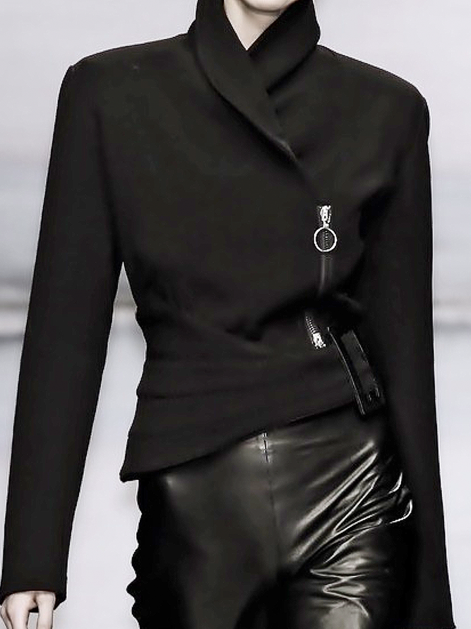 Stand-Collar Asymmetric Zip Long-Sleeve Jacket
