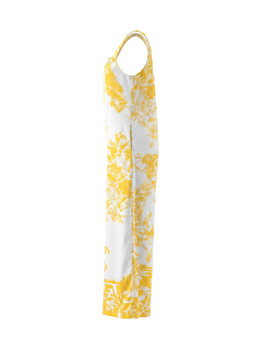 Floral Wide-Leg Pleated Pocket Jumpsuit