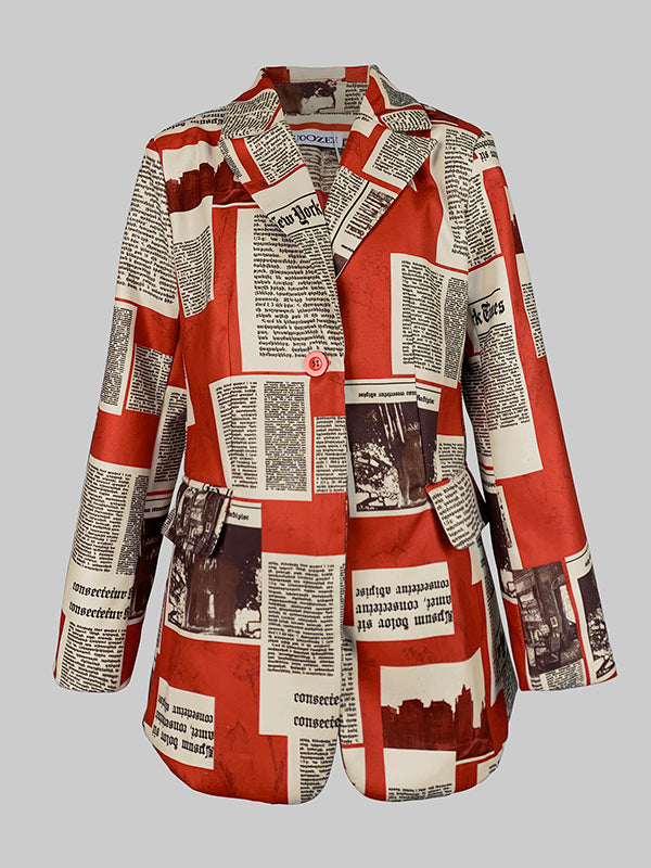 Notch-Collar Button-Detail Pocket Long-Sleeve Blazer