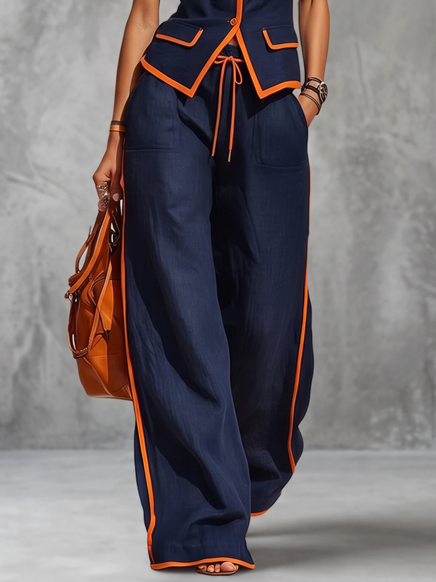 Wide-Leg High-Waist Drawstring Pocket Pants