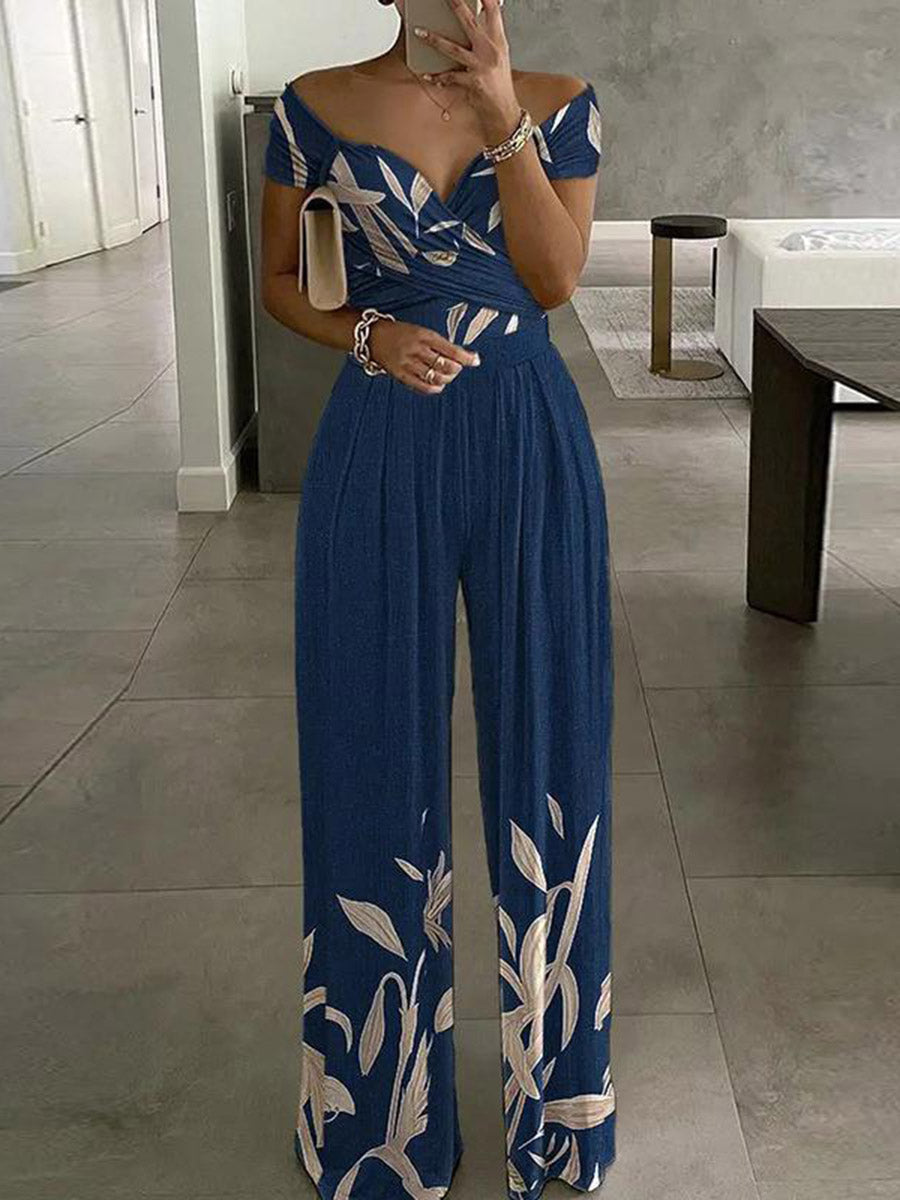 Printed High-Waist Pleated Relaxed Jumpsuit