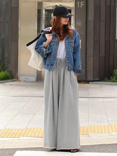 Wide-Leg Elastic Relaxed Pants
