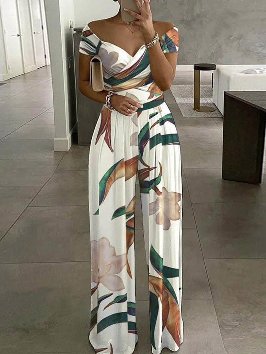 Printed High-Waist Pleated Relaxed Jumpsuit