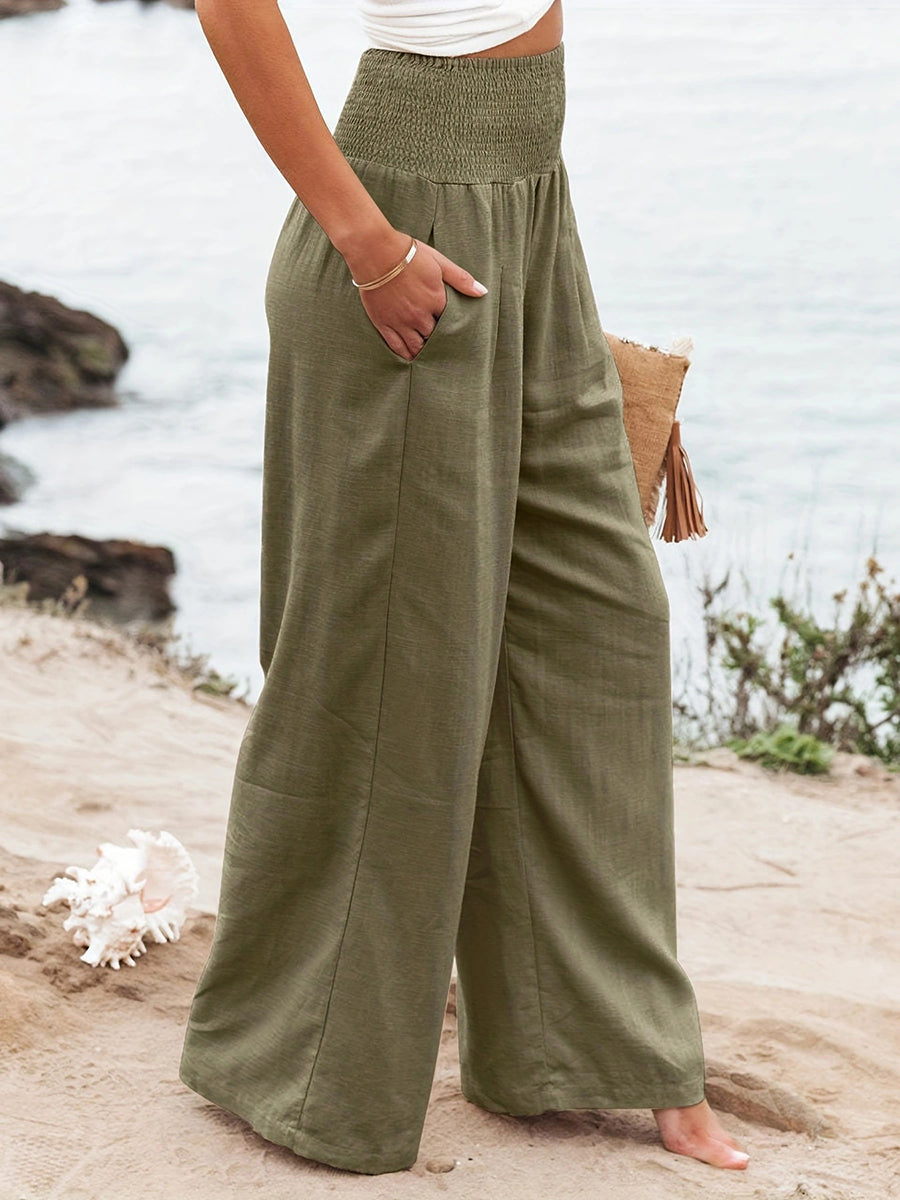 High-Waist Pleated Pocket Pants