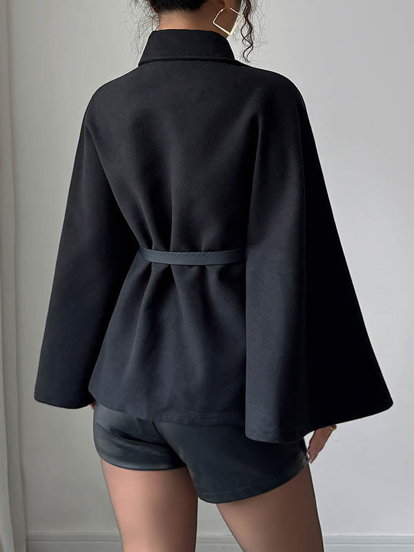 Button-Detail Belted Batwing Long-Sleeve Belt