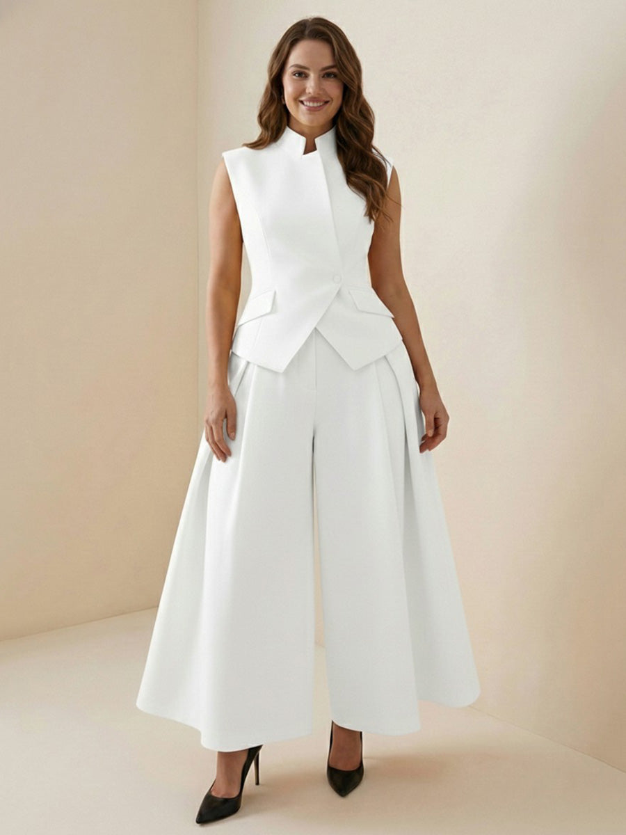 High-Waist Stand-Collar Asymmetric Button-Detail Tank Top