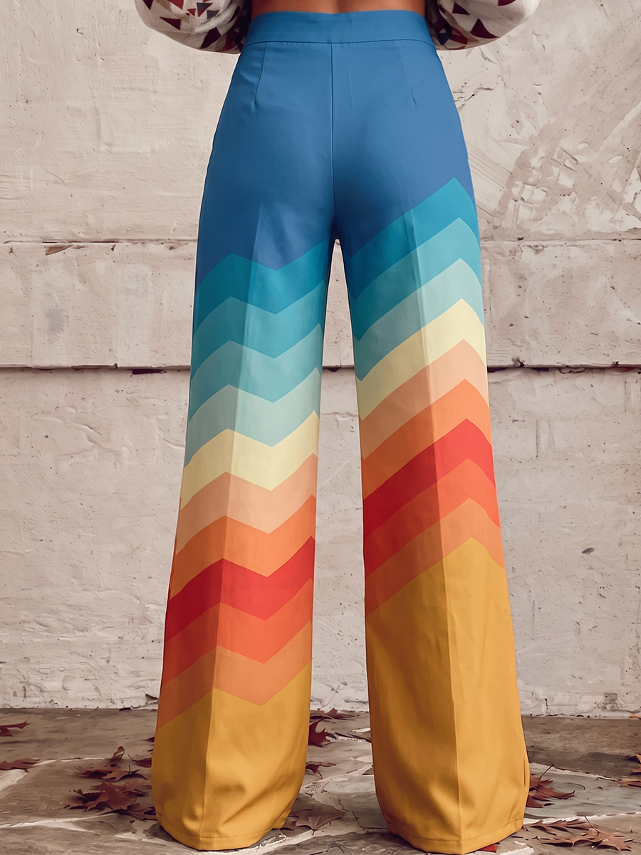 Printed Wide-Leg Plus Size Button-Detail Pants