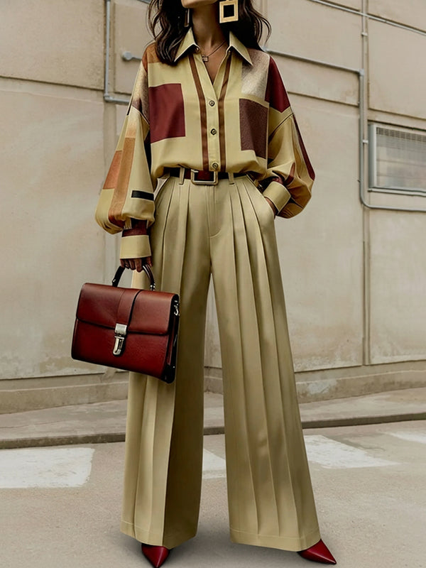 Wide-Leg High-Waist Pleated Pocket Belt