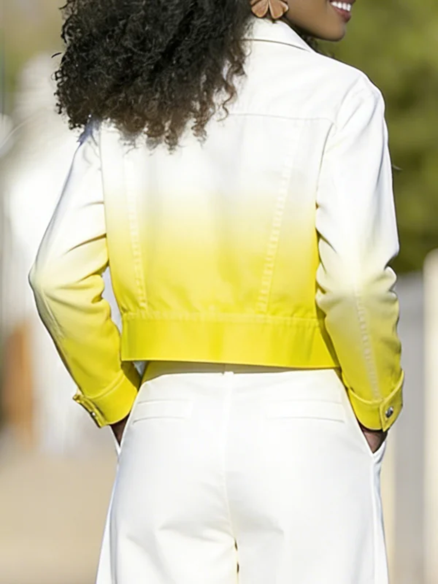 Gradient Button-Detail Zip Long-Sleeve Jacket