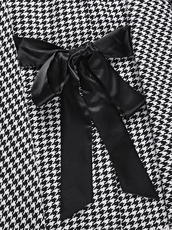 Houndstooth Stand-Collar Batwing Long-Sleeve Jacket