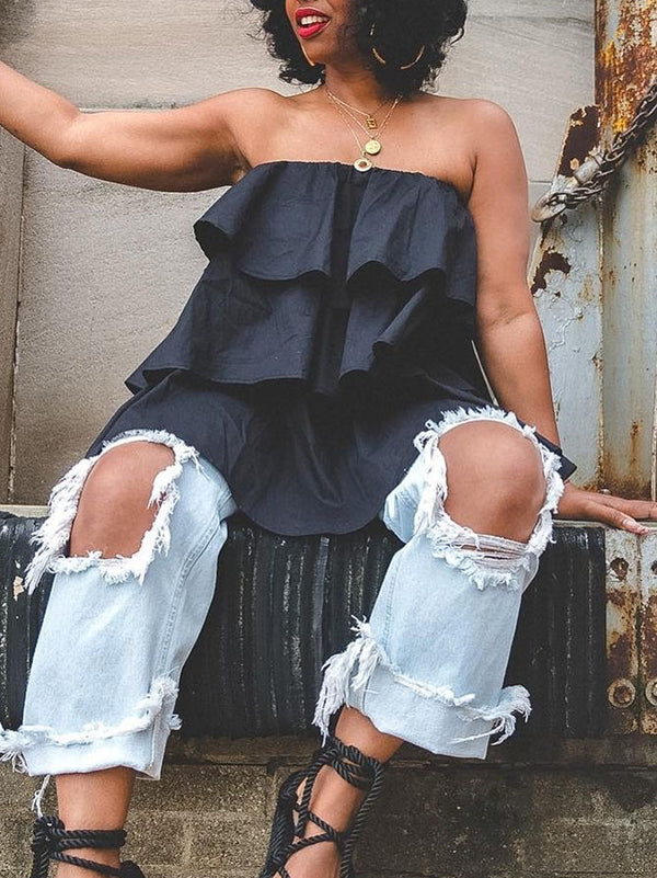 A-Line Ruffle Elastic Relaxed Vest