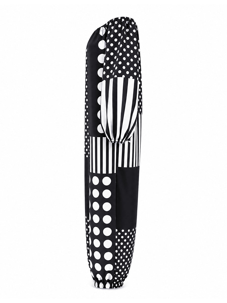 Polka Dot Striped Long-Sleeve Elastic Jumpsuit