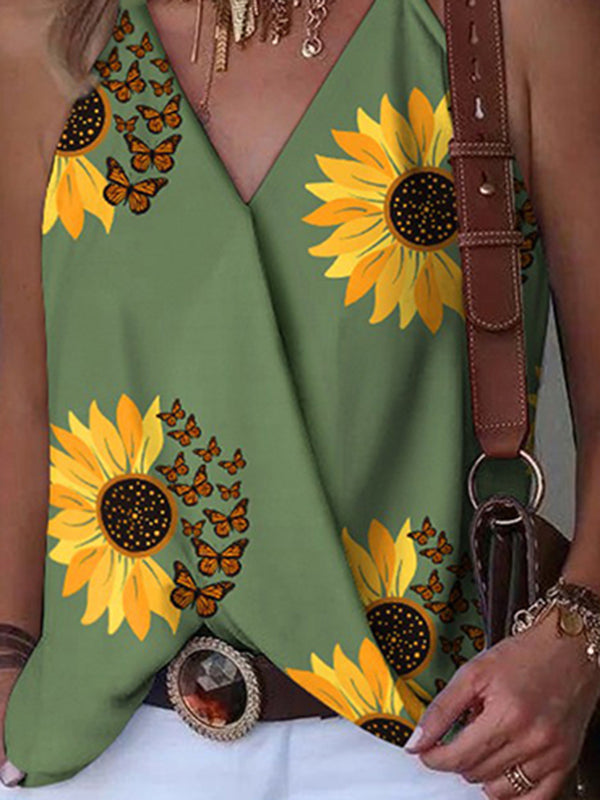 Floral V-Neck Sleeveless Vest