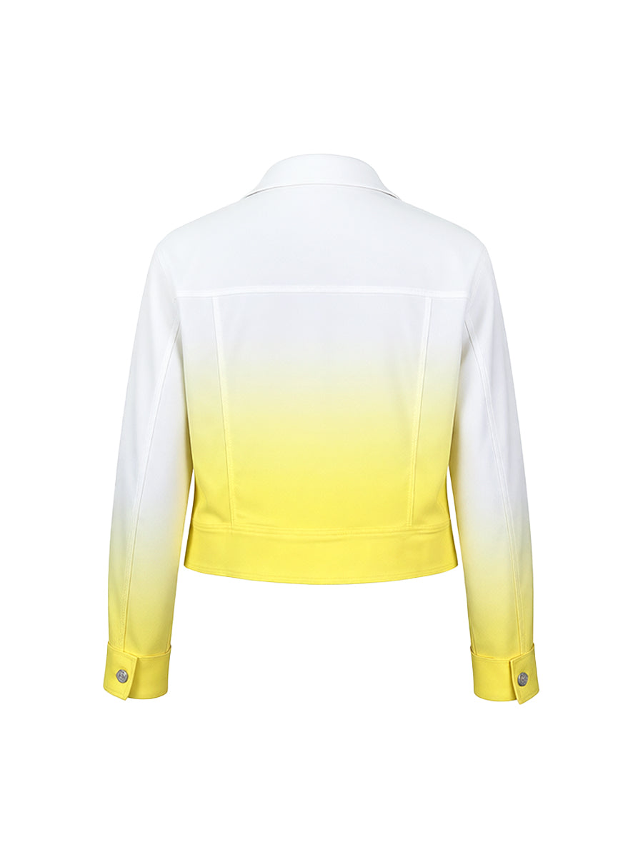 Gradient Button-Detail Zip Long-Sleeve Jacket