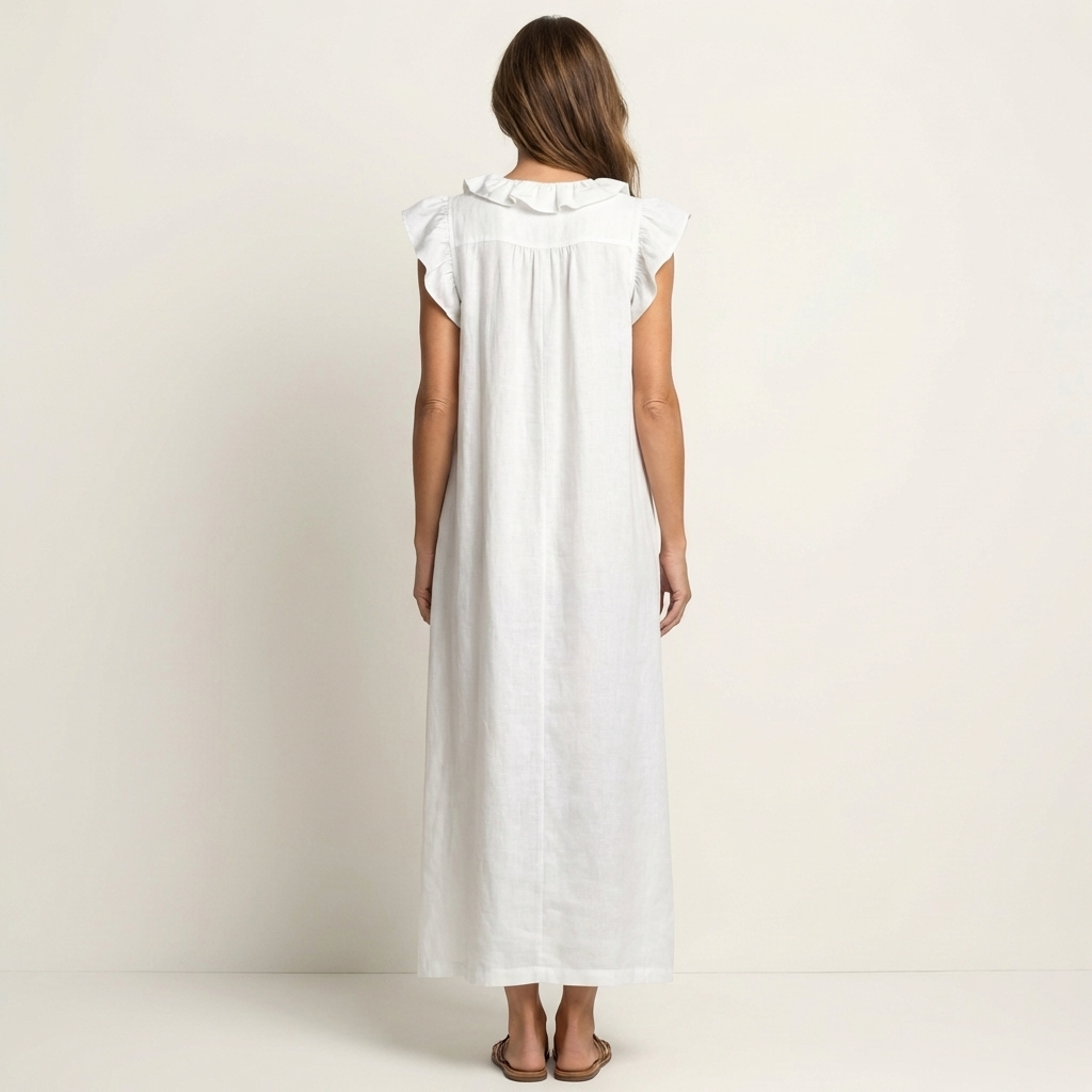Amina | Ruffle V-Neck Linen Maxi Dress