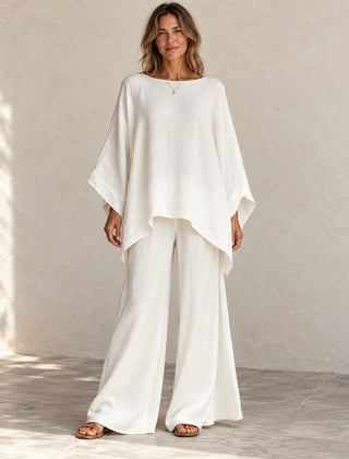 Amelia | Batwing Wide-Leg Set — White