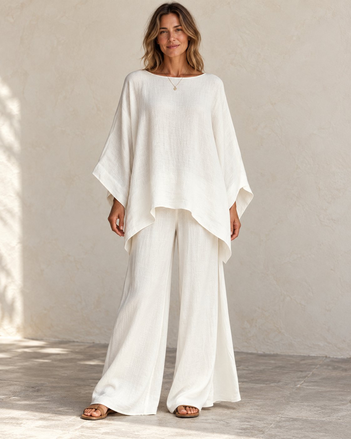 Amelia | Batwing Wide-Leg Set — White