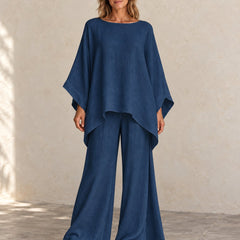 Amelia | Batwing Wide-Leg Set — Navy Blue