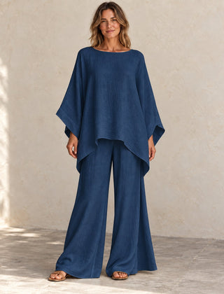 Amelia | Batwing Wide-Leg Set — Navy Blue