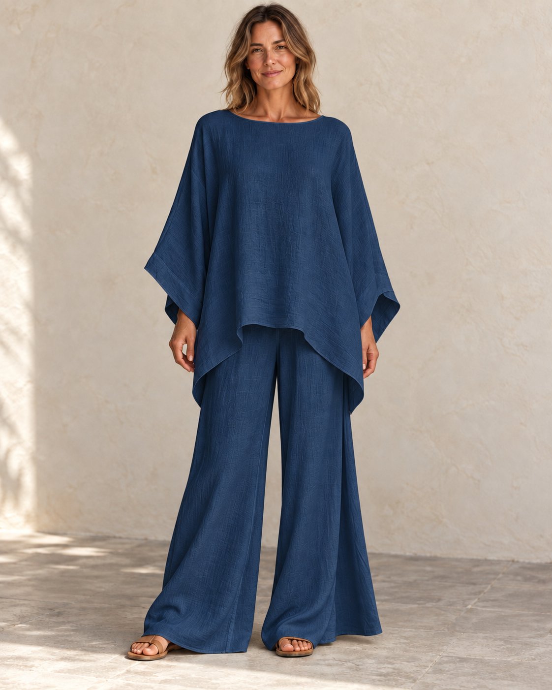 Amelia | Batwing Wide-Leg Set — Navy Blue